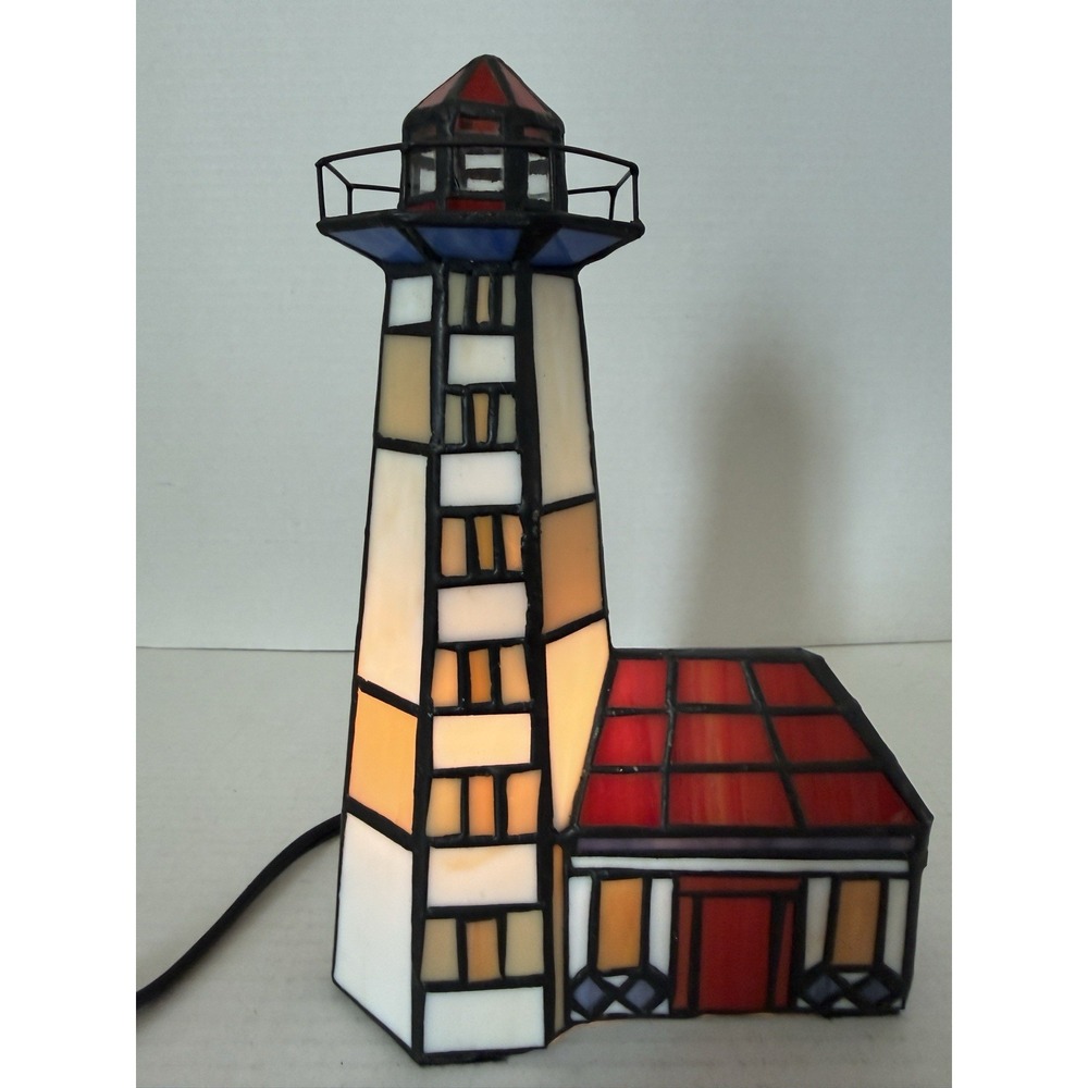 Tiffany Style Beacon Lighthouse Table Lamp Stained Glass Mosaic LED Night Light